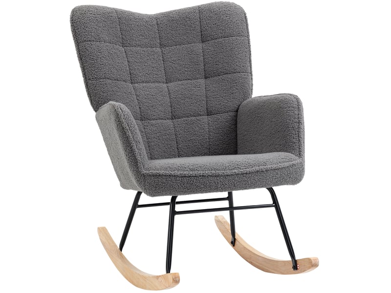 Fauteuil à bascule rembourré avec dossier haut incliné et accoudoirs, en polyester gris foncé, 71 × 98 × 101 cm - Conforama A