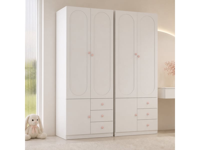  Armoires tcqpz lot de 2 160 x 50 x 200 cm 2 portes 3 tiroirs penderie et étagères mdf blanc  - Conforama B