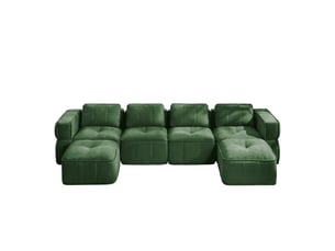 Canapé modulable 4 places en u, 2 poufs, mousse 32d, assise profonde, tissu agréable, antidérapant, 344×162×67 cm, vert