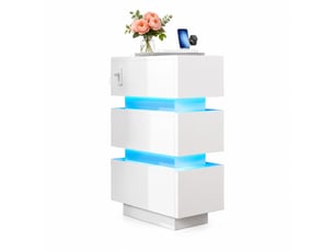 Lot de 2 tables de chevet étroites 20x40x59,5 cm, 3 tiroirs, led usb type-c, panneaux de particules, blanc