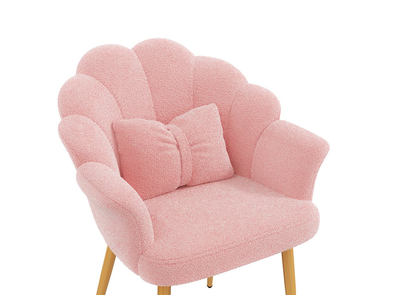 Fauteuil rembourré à dossier pétale avec accoudoirs et coussin, en tissu teddy rose, 64 × 65,5 × 85 cm - Conforama A