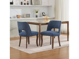 Lot de 2 chaises de salle à manger en chenille bleue avec dossier enveloppant