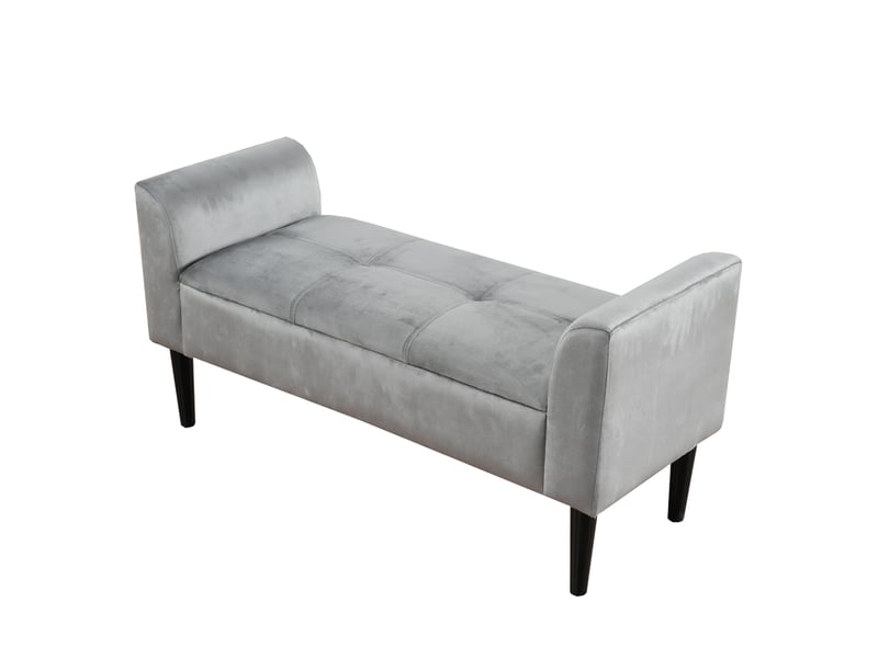  Banc de lit 116x44x56 cm avec accoudoirs, style polyvalent, motif matelassé, mdf, velours, pour salon et chambre, gris  - Conforama A