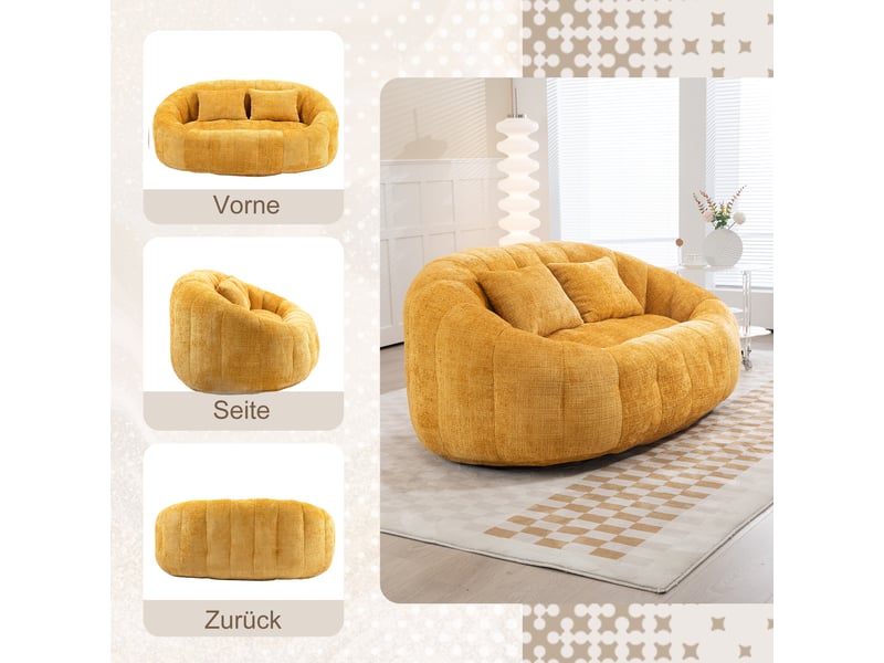  Pouf de sol en tissu chenille jaune avec garnissage en mousse  - Conforama D
