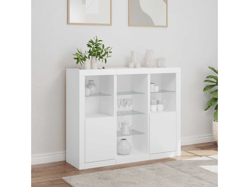  Buffets avec lumières led 3 pcs - bahut - meuble de rangement blanc bois d'ingénierie  - Conforama D
