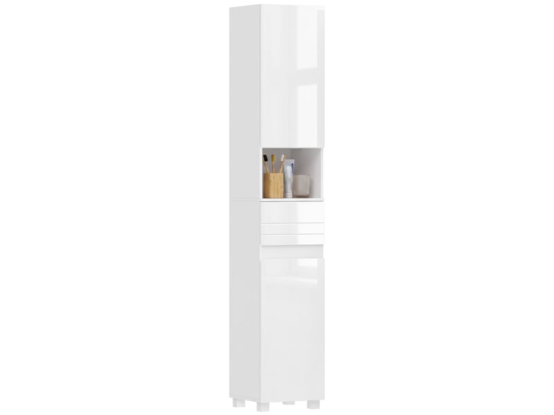  Colonne salle de bain design blanc laqué 2 portes 2 étagères tiroir niche  - Conforama A