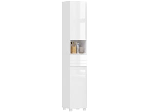 Colonne salle de bain design blanc laqué 2 portes 2 étagères tiroir niche