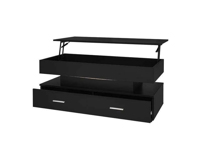  Table basse relevable noire avec éclairage led, plateau hydraulique, panneau de particules, 100x50x44 cm.  - Conforama W