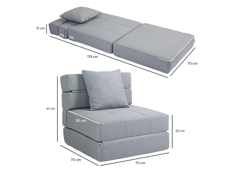  Chauffeuse canapé-lit 1 place convertible en tissu gris clair 70x70x61 cm  - Conforama C