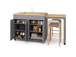 Table de bar extensible avec rangement 6 niches - plateau coulissant, roulettes fixes, mdf gris 117 × 50 × 94,6 cm
