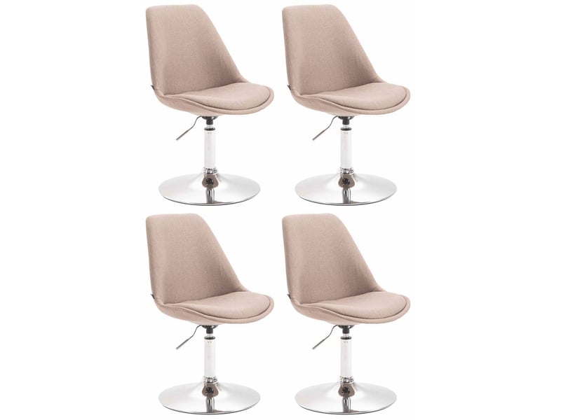 Lot de 4 chaises de salle à manger pivotante hauteur réglable en tissu taupe et pied trompette en métal chromé 10_0008529  - Conforama A