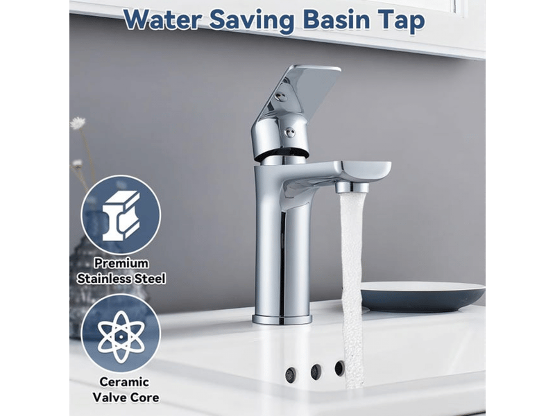  Robinet mitigeur pour lavabo de salle de bain, eau chaude et froide réglables, finition chromée et acier inoxydable  - Conforama B