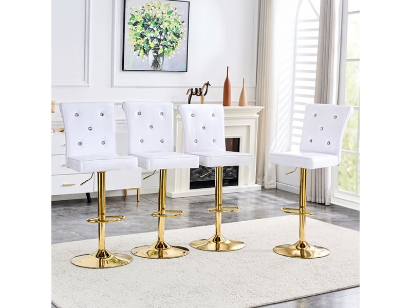  Chaises élévatrices en cuir - ensemble de 4 pièces - cuir de crocodile synthétique - blanc vintage - boutons en cristal blanc - Conforama B