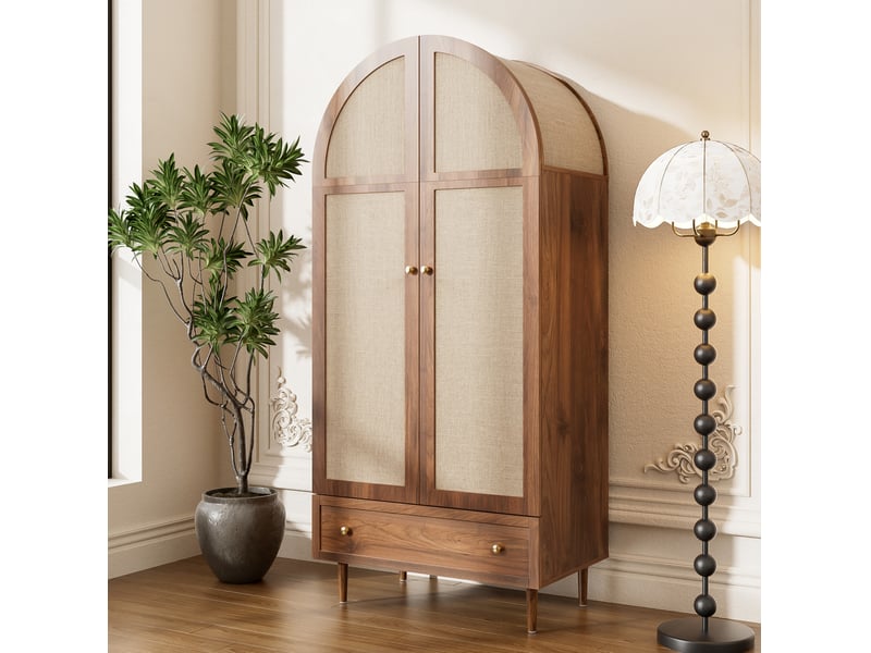  Armoire dressing penderie 79 x 50 x 175 cm portes tissu tiroir inférieur tringle large pieds massifs mdf noyer  - Conforama D