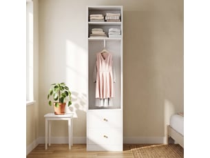 Armoire penderie étroite blanche 50x30x200 cm avec 2 tiroirs et 1 barre de penderie mdf et acier