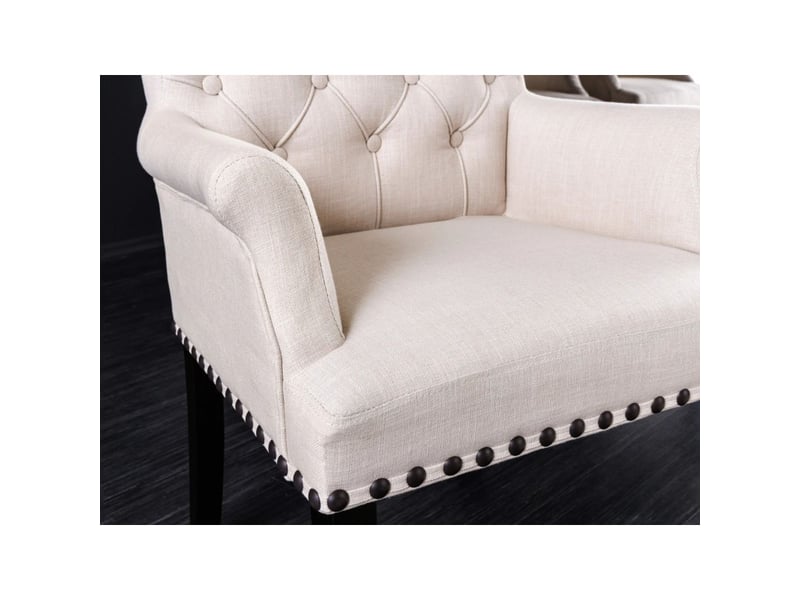  Lot de 2 fauteuils de table chesterfield regina beige capitonnés – accoudoirs, clous noirs et pieds en bois d'hévéa  - Conforama E