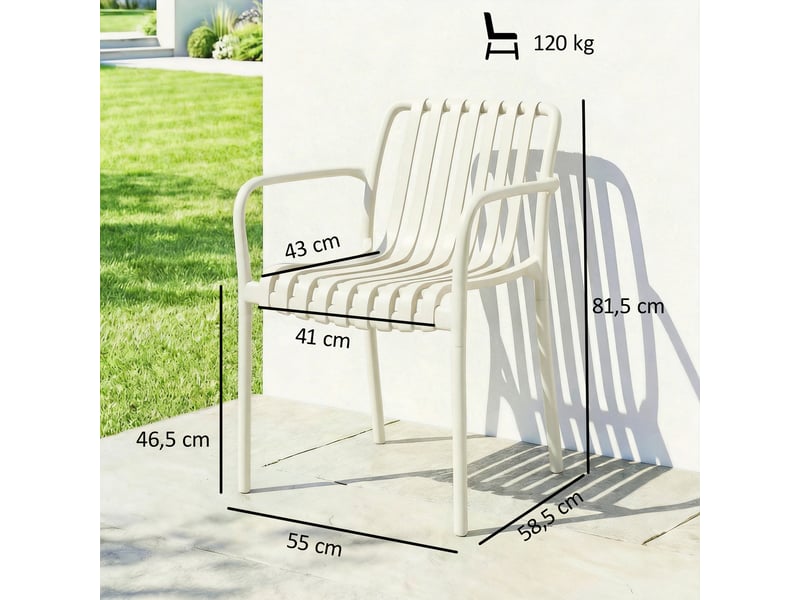 Lot de 4 chaises de jardin empilables avec accoudoirs en pp blanc crème - Conforama C