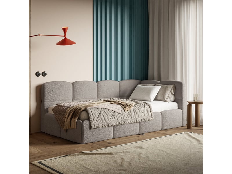 Selsey cloudy - lit rembourré - 170x185 cm - bouclé gris clair clair - côté droit Cloudy - Conforama C