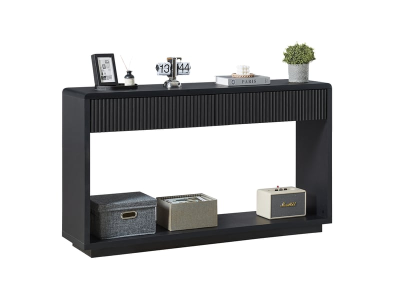  Console d'entrée 150x35x85 cm 2 tiroirs en panneau de particules couleur noir, design simple  - Conforama A
