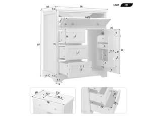 Meuble vasque sur pied blanc, 76 x 46 x 87 cm, en mdf et céramique, avec tiroir rabattable et vasque intégrée