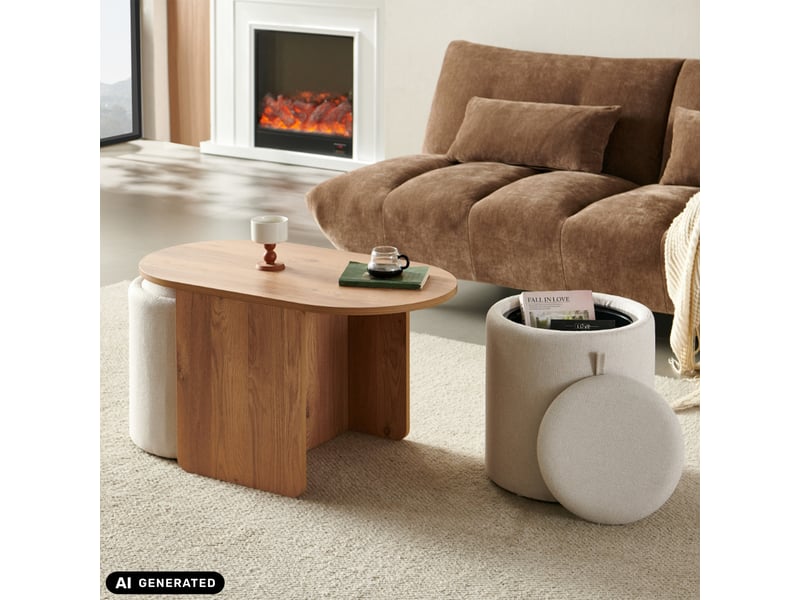  Table basse avec 2 poufs dotés d'un espace de rangement nestup blanc noyer hjh living Nestup 1 - Conforama D