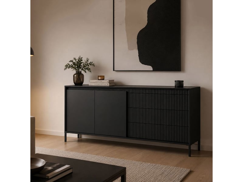  Buffet hatone, commode 3 tiroirs, 187x40x81h cm noir Hatone - Conforama B