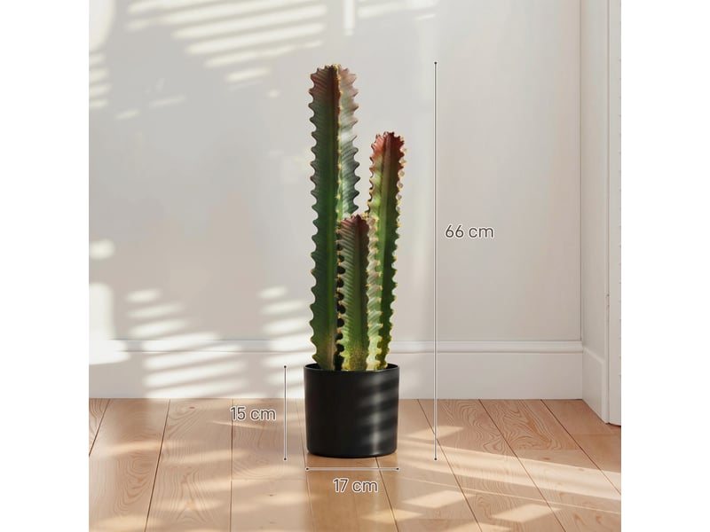  Cactus artificiel décoratif de 66 cm avec pot et 3 feuilles vertes pour la décoration intérieure  - Conforama E