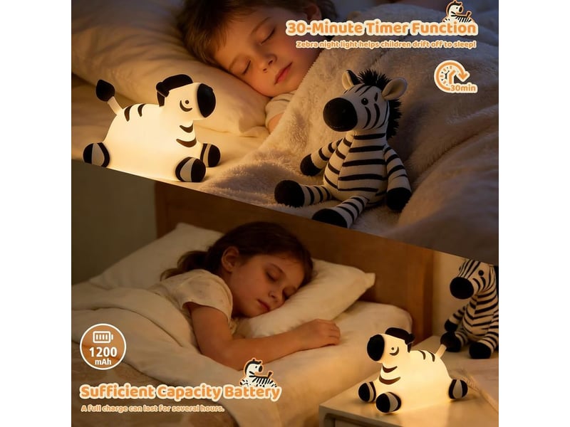  Veilleuse enfant zèbre – lampe silicone douce, led dimmable, rechargeable usb, minuterie, veilleuse chambre enfant ou adulte, cadeau fête  - Conforama B