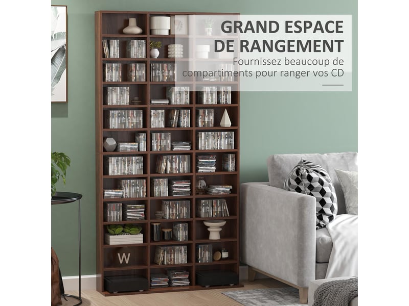  Meuble de rangement cd et dvd 36 compartiments en mdf 102 x 23,5 x 195 cm  - Conforama D