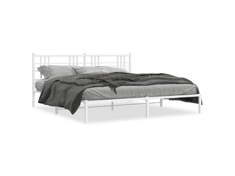  Lit double- lit adulte -  cadre de lit métal sans matelas et tête de lit blanc 200x200 cm  - Conforama A