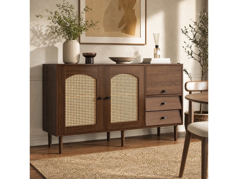  Buffet bas style campagne avec portes en rotin – 130 x 40 x 75,5 cm – bois  - Conforama B