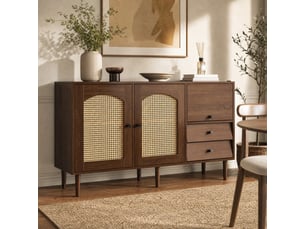 Buffet 2 porte(s)  3 tiroir(s) <strong></strong> <strong></strong> - 130 cm coloris naturel 