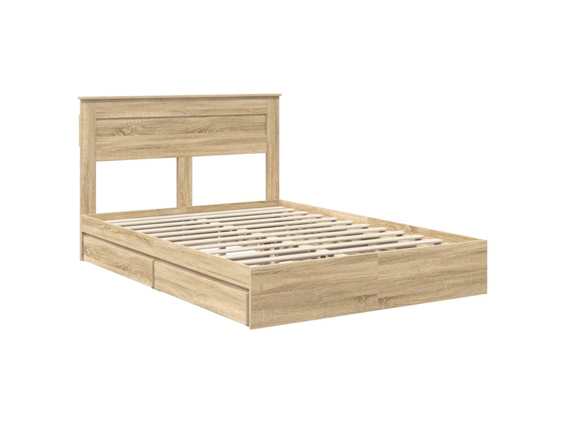  Lit adulte, lit double, lit de rangement chêne sonoma 140x190cm bois d'ingénierie cf19207  - Conforama D