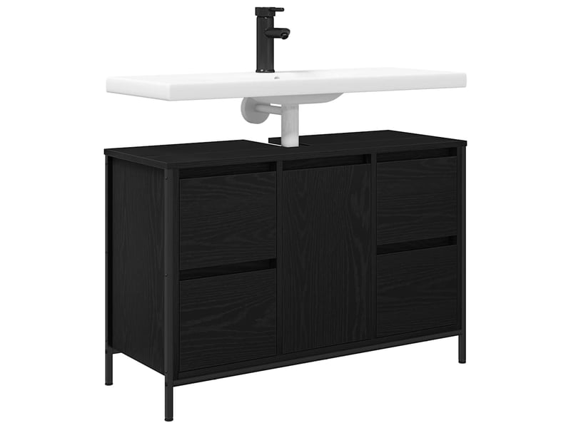  Meuble sous-évier, meuble de rangement avec tiroirs chêne noir 90x34.5x60 cm  - Conforama D