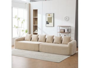 Canapé modulable 6 places en chenille light khaki