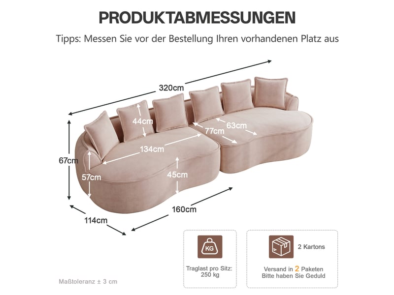 Canapé modulable 4 places en tissu rose sans cadre, 320 cm, assise profonde et coussins inclus pour le salon - Conforama C