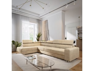 Canapé d'angle gauche convertible MASSENO 5 places Velours beige avec coffre de rangement