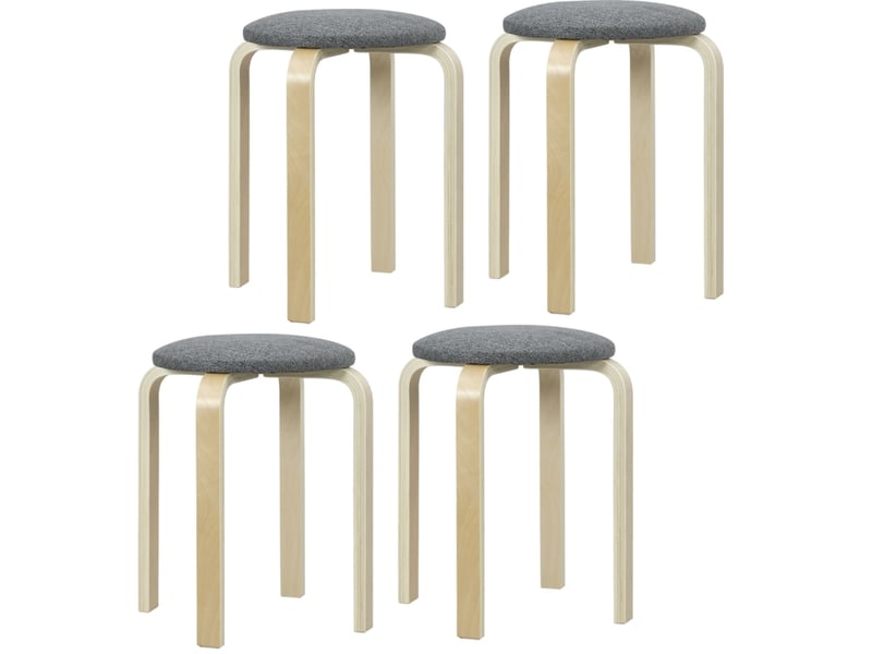  Lot de 4 tabourets de salle à manger 40x40x45 cm en bois gris, ronds et empilables, assise rembourrée  - Conforama A