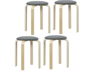 Lot de 4 tabourets de salle à manger 40x40x45 cm en bois gris, ronds et empilables, assise rembourrée
