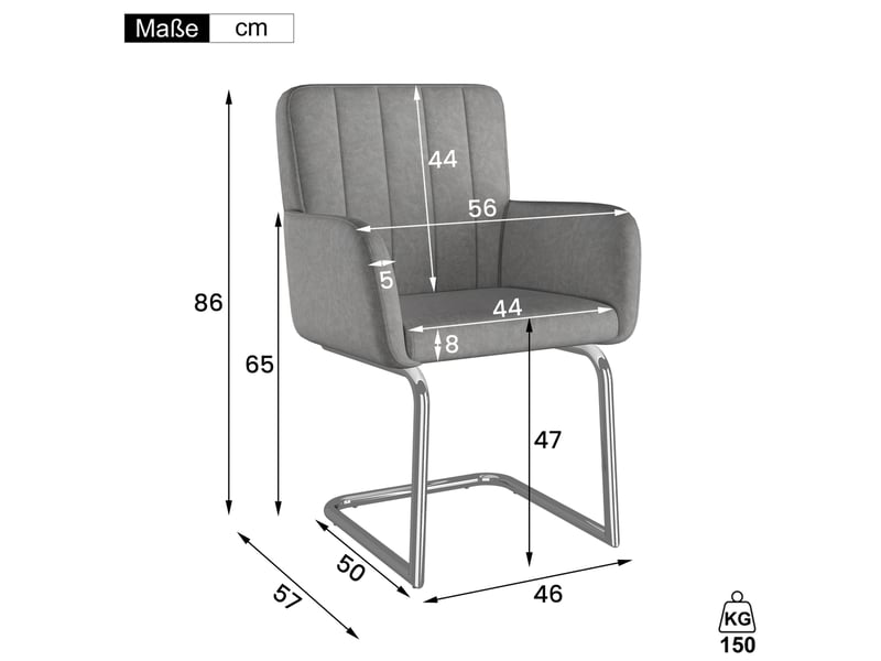  Chaise de salle à manger lot de 6 avec dossier ergonomique et pieds en z empilables en similicuir gris  - Conforama C