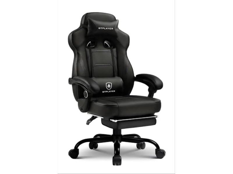 Gtplayer chaise de jeu avec repose-pieds, 180kg, soutien lombaire, appui-tête réglable, inclinable à 155° - noir F59-BLK-TJ - Conforama A