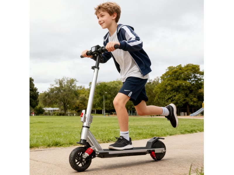  Trottinette électrique enfant dès 10 ans 14 kmh pliable réglable en hauteur métal argenté  - Conforama B
