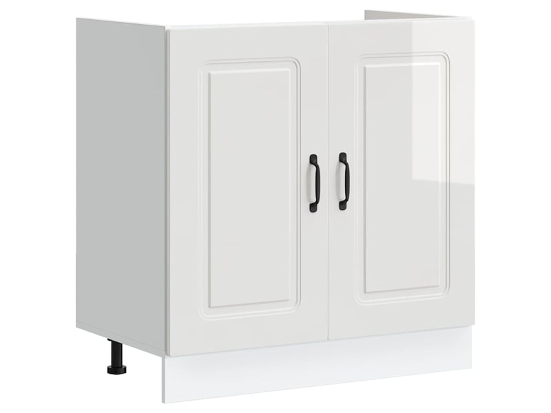  Meuble de cuisine, meuble bas pour évier kalmar blanc brillant 80x46x81,5cm  - Conforama A