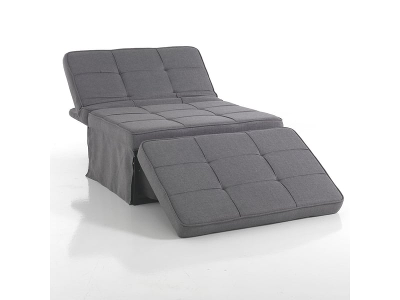 Pouf convertible en chaise longue en tissu gris pate  - Conforama E