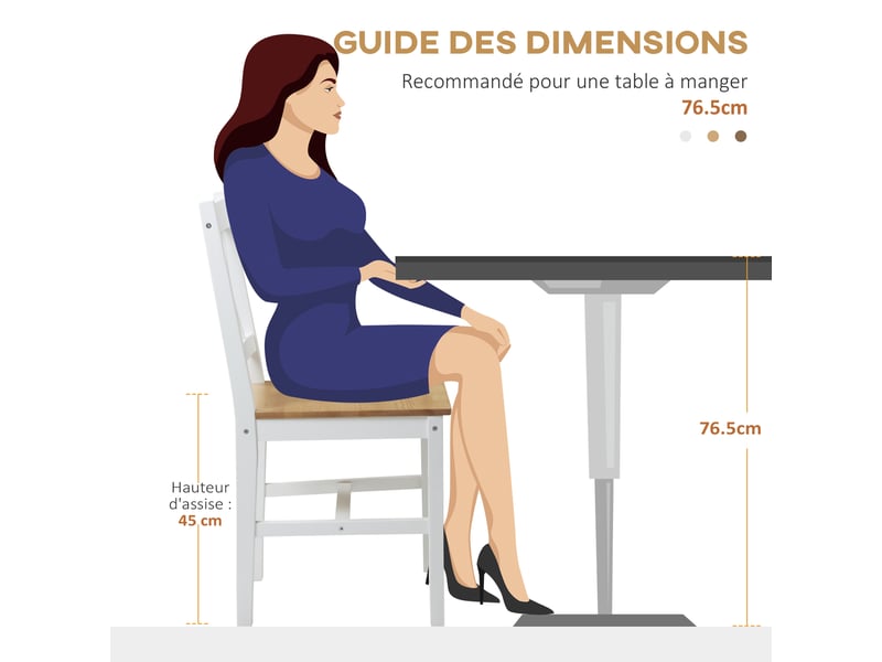  Lot de 4 chaises de salle à manger en bois massif chaise de cuisine esprit campagne dossier blanc croisé et chêne  - Conforama W