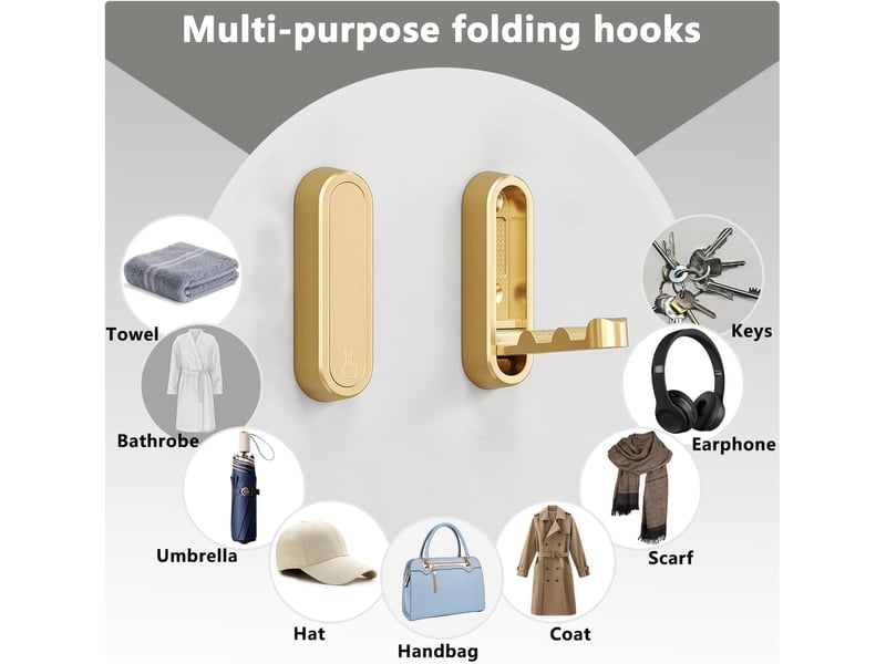  Un ensemble de 4 crochets muraux pliables pour suspendre manteaux, serviettes, cintres, chapeaux et sacs à dos (or, jaune LJY2613FXN - Conforama C