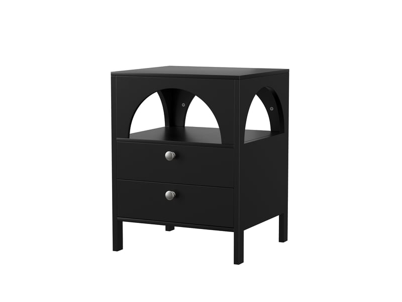 Table de chevet moderne, noir, 2 tiroirs et étagère ouverte, meuble d’appoint, 45 cm, rangement - Conforama E