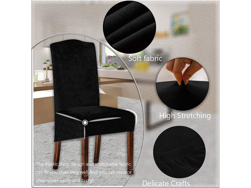 Housses de chaise élastiques, adaptées aux chaises de salle à manger, grandes housses de chaise haute en spandex, avec bande élastique noir, ensembl XLH-ZLS-009387MF - Conforama B