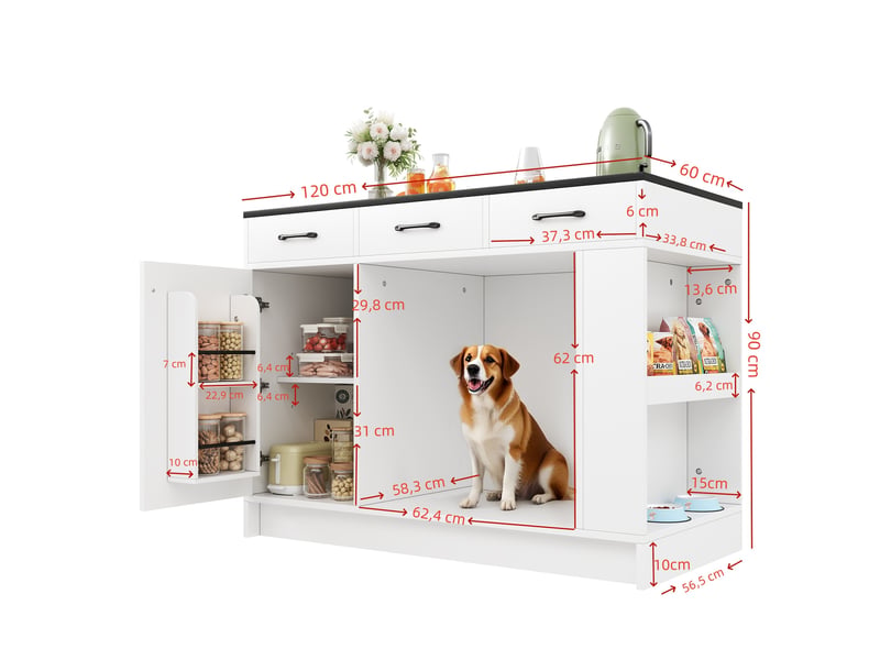 Îlot de cuisine 120x60x90 cm blanc avec 3 tiroirs et étagère à épices - Conforama C