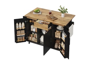 Îlot de cuisine mobile avec plateau rabattable, meuble sur roulettes verrouillables 120 x 70 x 90 cm
